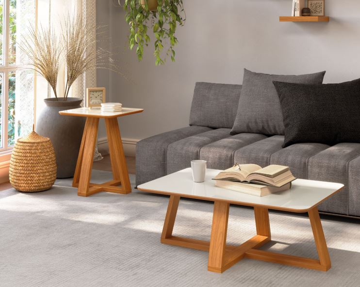 MESA DE CENTRO OFF WHITE-FREIJÓ COM MESA LATERAL